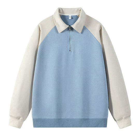 Damen stylischer Sweat-Pullover mit Kragen und halbseitigem Reißverschluss EB