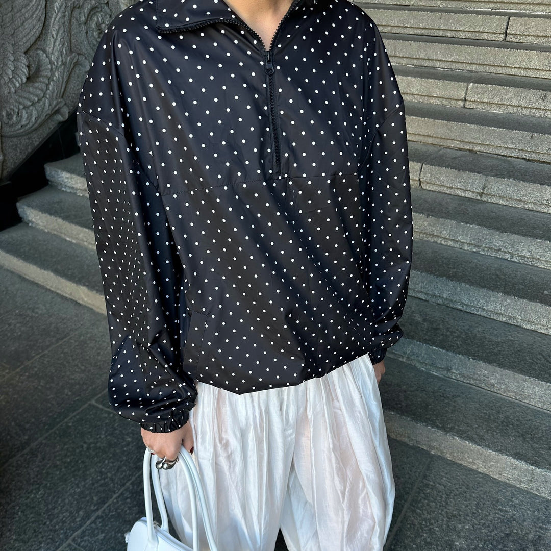 Damen Lässige Polka Dots Übergangsjacke mit Reißverschluss EB