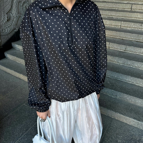 Damen Lässige Polka Dots Übergangsjacke mit Reißverschluss EB