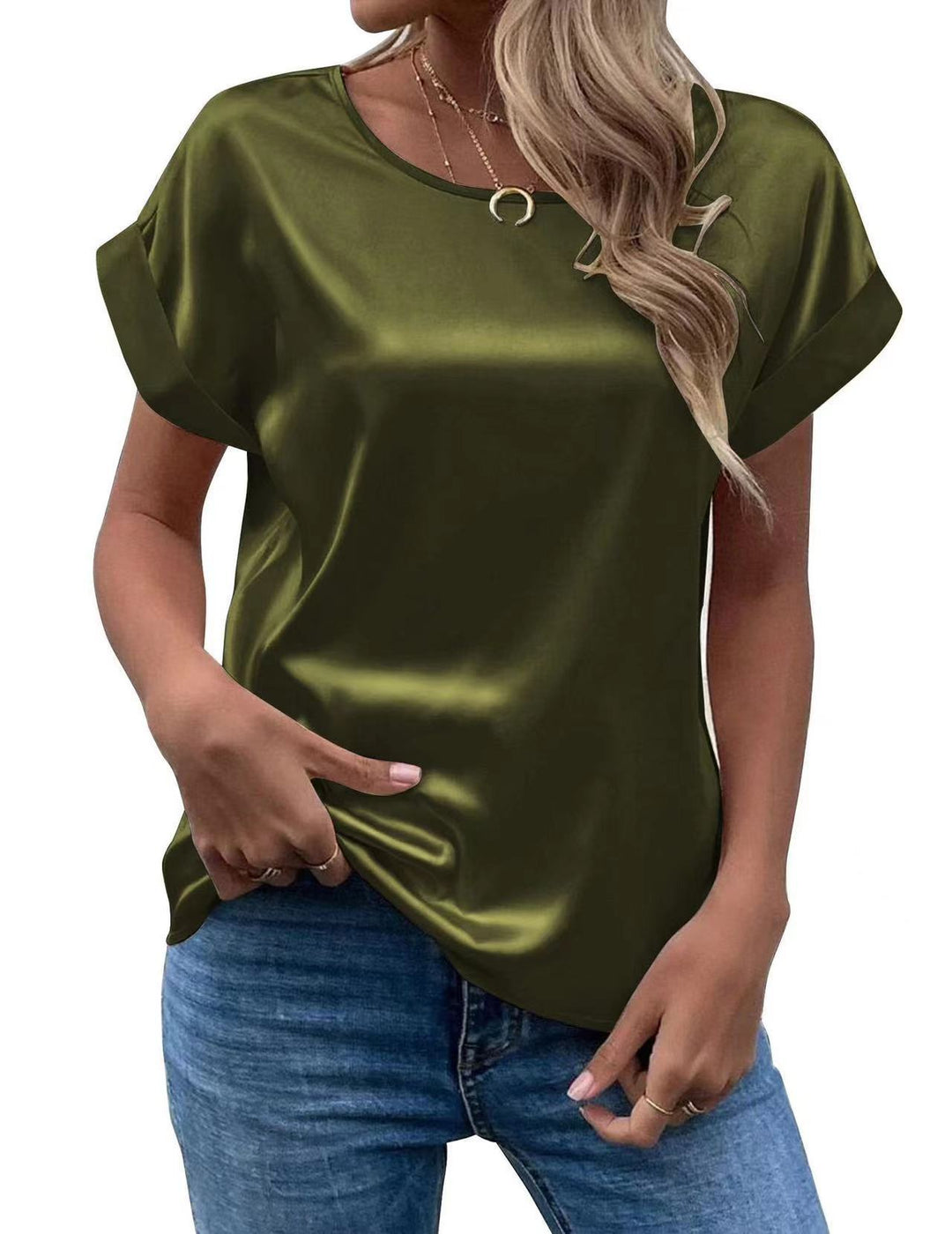 Damen Satin T-Shirt mit elegante Details EB