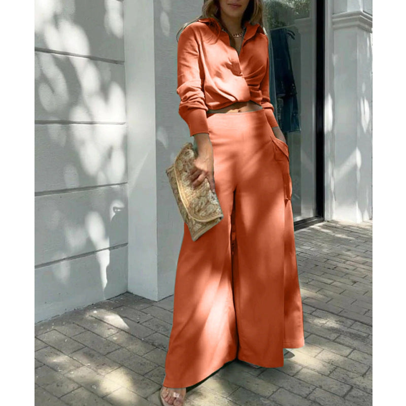 Damen Hochtaillierte weite Palazzo-Hose mit seitlicher Cargotasche und fließender Silhouette EB