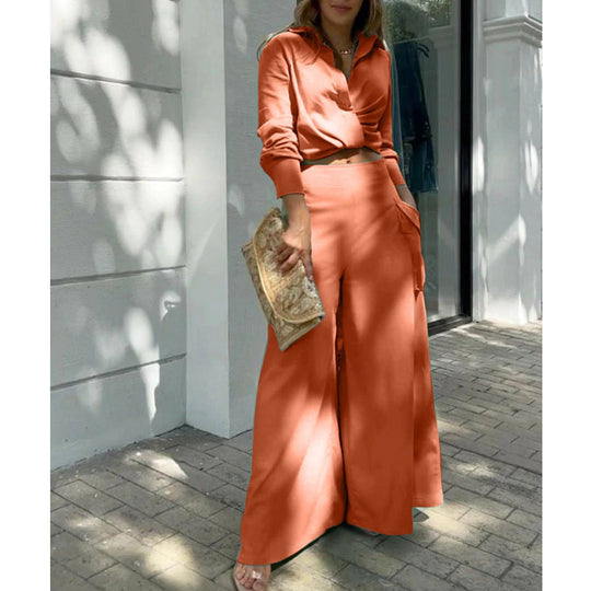 Damen Hochtaillierte weite Palazzo-Hose mit seitlicher Cargotasche und fließender Silhouette EB