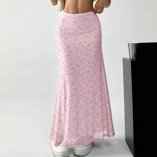 Damen Maxirock mit floralem Print und eleganter Transparenz EB