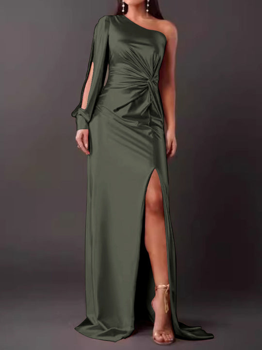 Damen Abendkleid mit asymmetrischem Ausschnitt und eleganter Faltenlegung EB