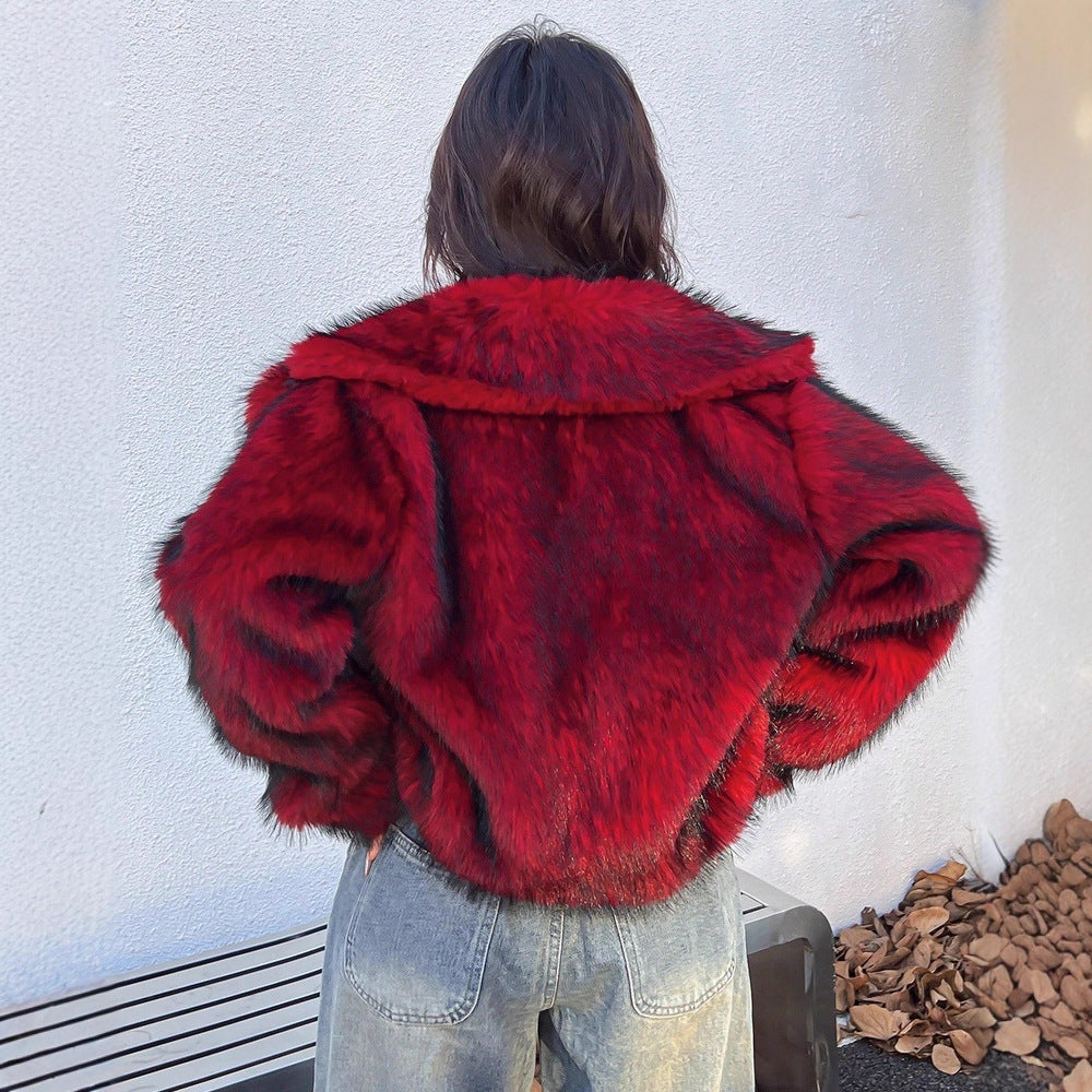 Damen Modische Kurzjacke mit glamourösem Kunstfell EB