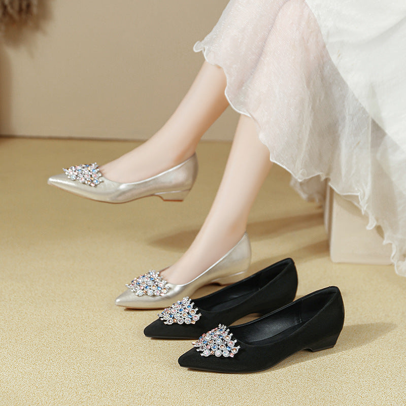 Damen elegante Ballerinas mit funkelnder Schmuckapplikation EB