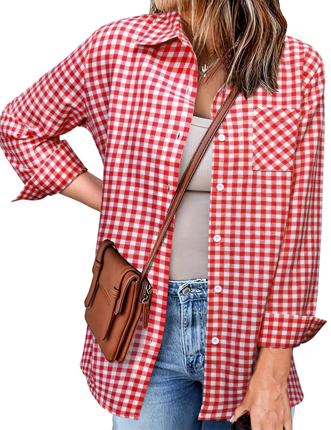 Femme Button-Up Gingham Check Shirt EB