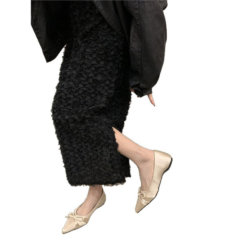 Damen spitze Ballerinas aus luxuriösem Satin mit zarter Schleifenverzierung EB
