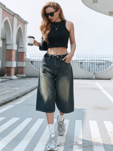 Damen Weite Denim-Culottes mit hohem Bund und praktischen Seitentaschen EB