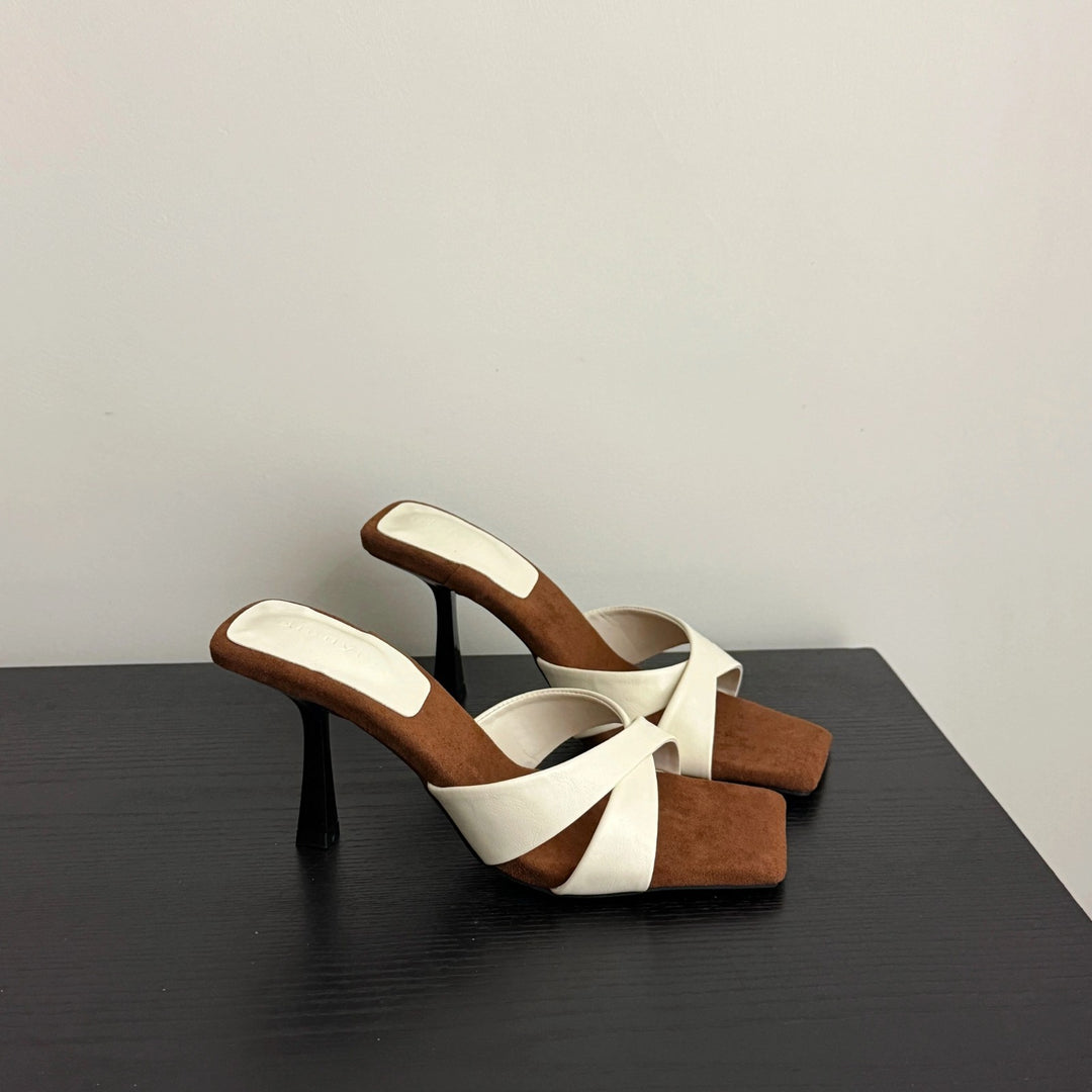 Damen Elegante Slingback Mules mit dekorativem Kreuzriemen und Absatz EB