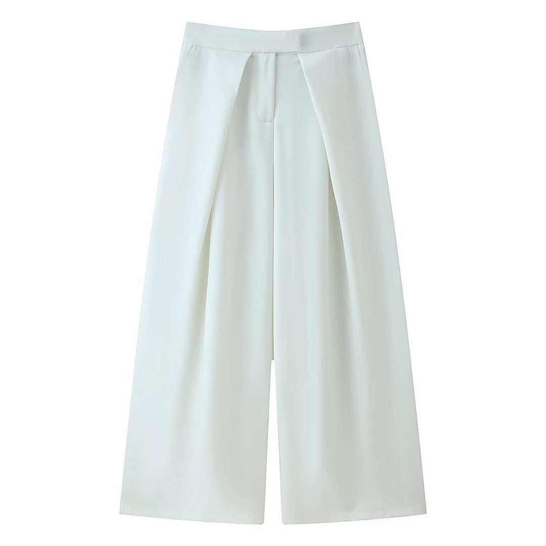 Damen weit geschnittene Culotte-Hose mit eleganten Falten und hohem Bund EB