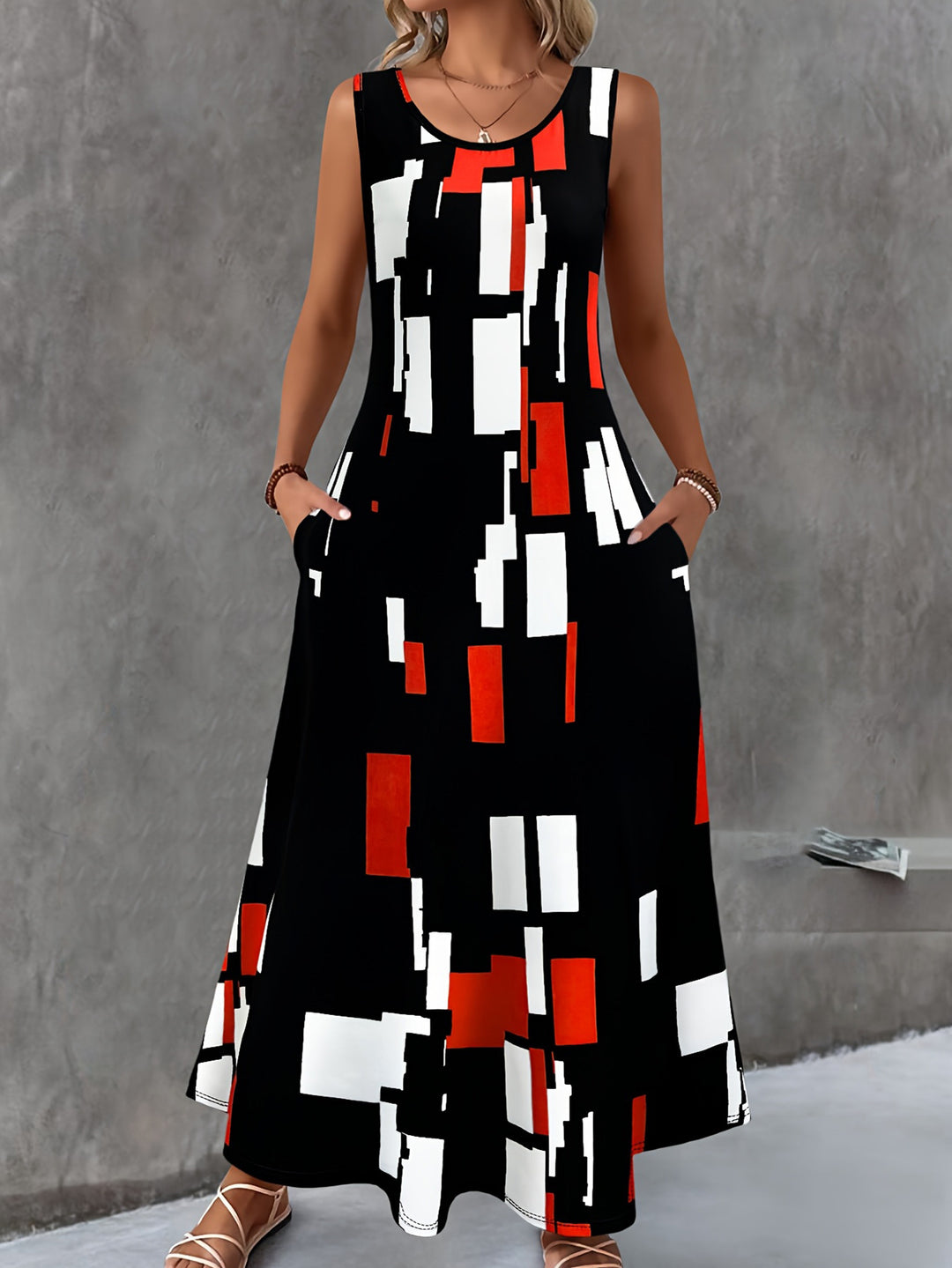 Damen Maxikleid mit buntem Grafikdesign EB