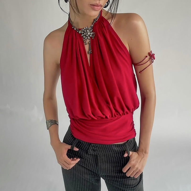 Damen Elegantes Spaghetti-Trägertop mit raffiniertem Faltenwurf EB