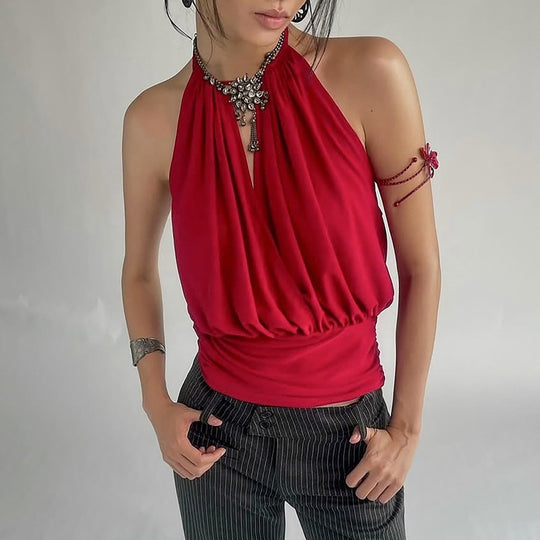 Damen Elegantes Spaghetti-Trägertop mit raffiniertem Faltenwurf EB
