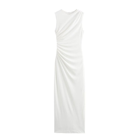 Damen elegantes Maxikleid mit raffinierten Drapierungen EB