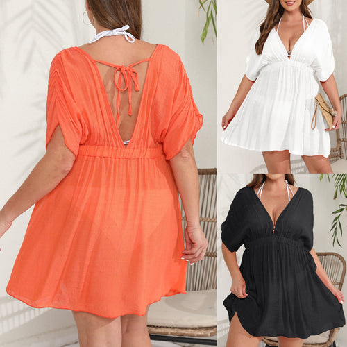 Damen eleganter Strandkaftan mit tiefem V-Ausschnitt und weit geschnittenen Ärmeln EB