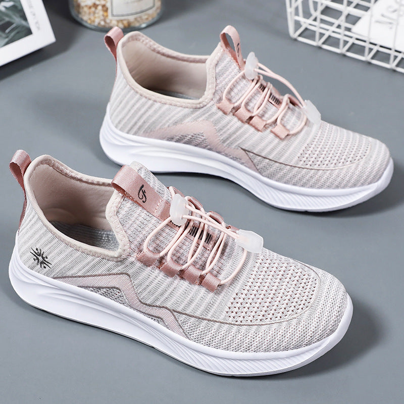Damen nan gestrickte Slip-On-Sneaker mit elastischer Schnürung, gepolsterter Innenfütterung und dämpfender Profilsohle EB