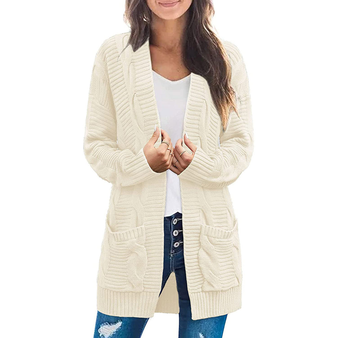Damen Strickjacke Mit Tiefen Taschen und Strukturiertem Design EB