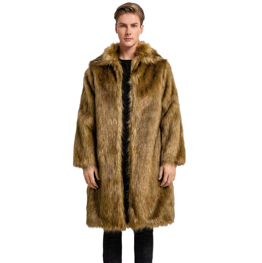 Herren Luxuriöser Kunstfell-Mantel mit voluminösem Kragen EB