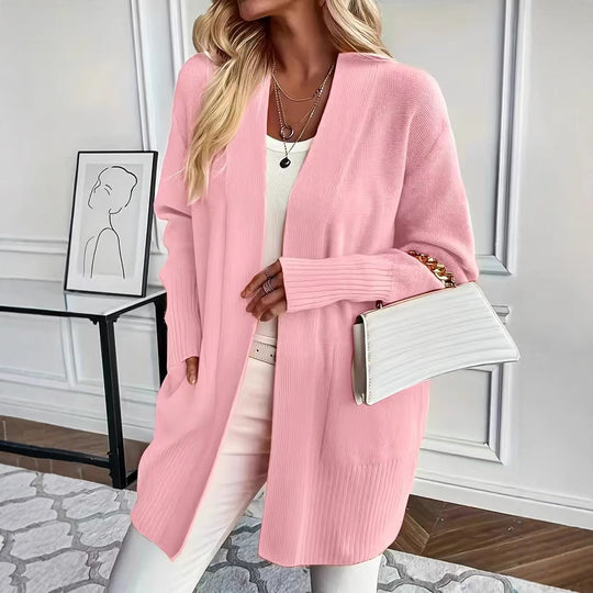 Damen lässige Strickjacke mit offenem Schnitt und Seitentaschen EB