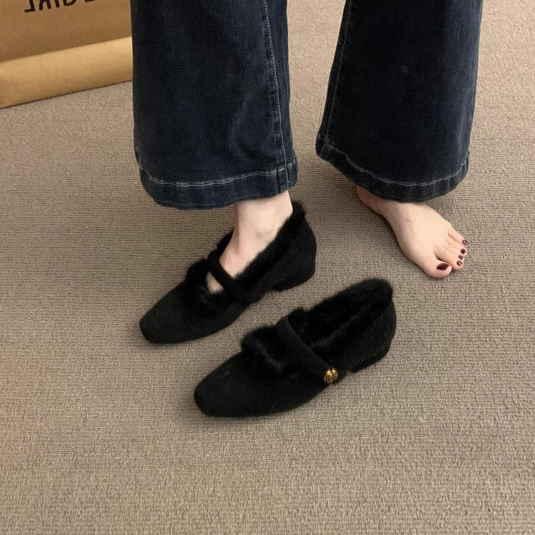 Damen Flauschige Hausschuhe mit dekorativem Riemen und luxuriösem Innenfutter EB