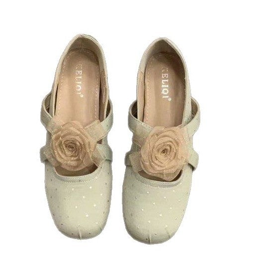 Damen elegante Ballerinas mit dekorativen Blütenapplikationen EB