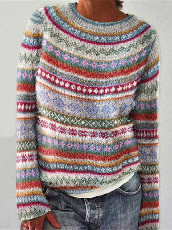 Damen nan Norwegerpullover aus Wollmix mit Rundhalsausschnitt und traditionellem Fair-Isle-Yoke EB