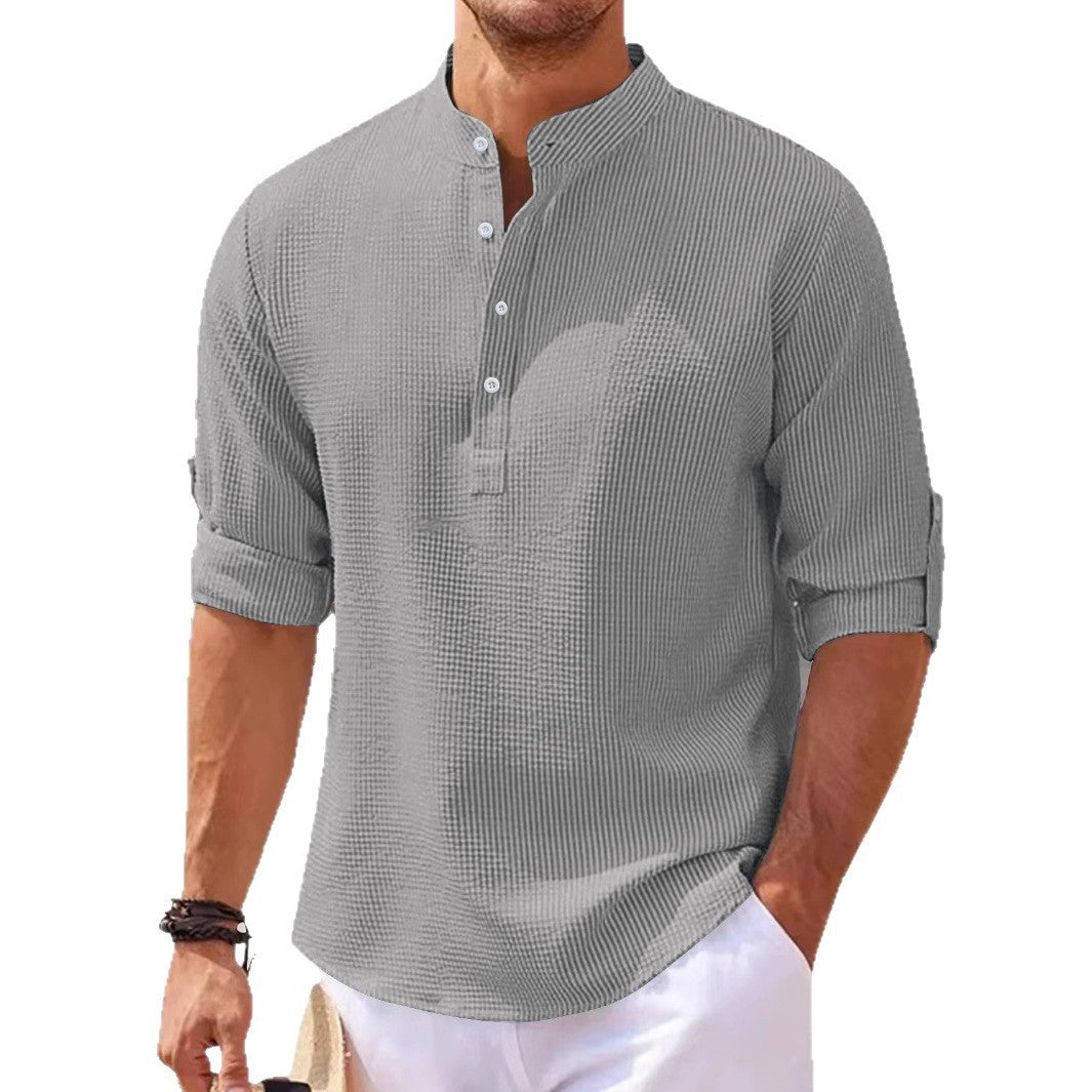 Herren lässiges Henley-Shirt mit strukturierter Oberfläche EB
