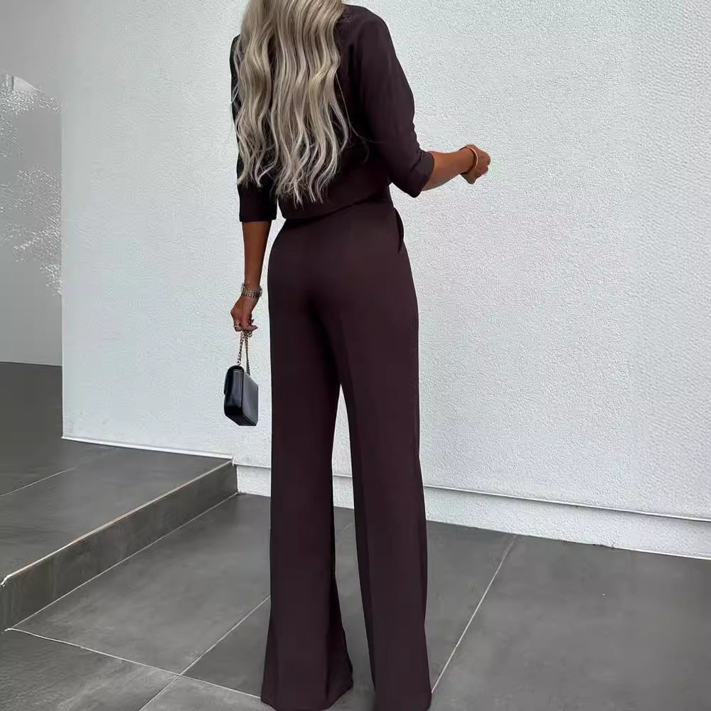 Damen stylisches Crop-Top mit eleganten High-Waist-Hosen EB