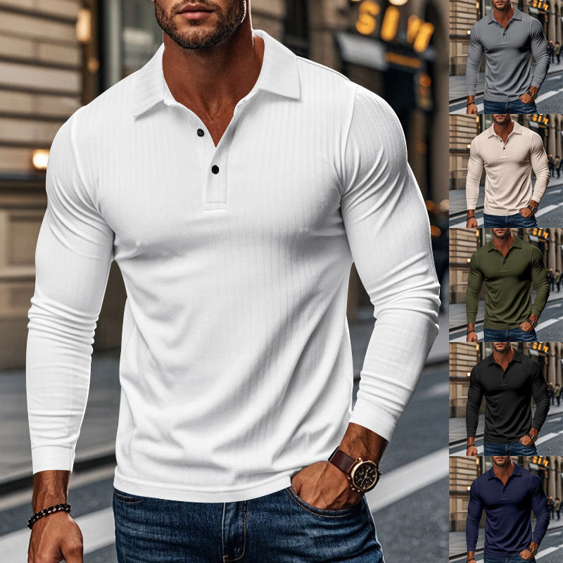Herren Langarm-Polohemd mit strukturiertem Stoff EB
