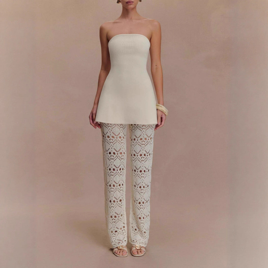 Damen elegantes Oberteil mit luftiger Häkelhose EB