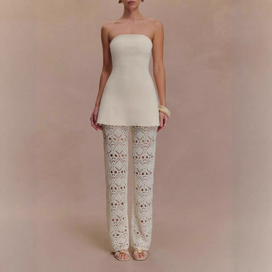 Damen elegantes Oberteil mit luftiger Häkelhose EB