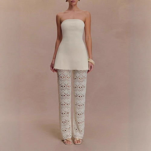 Damen elegantes Oberteil mit luftiger Häkelhose EB