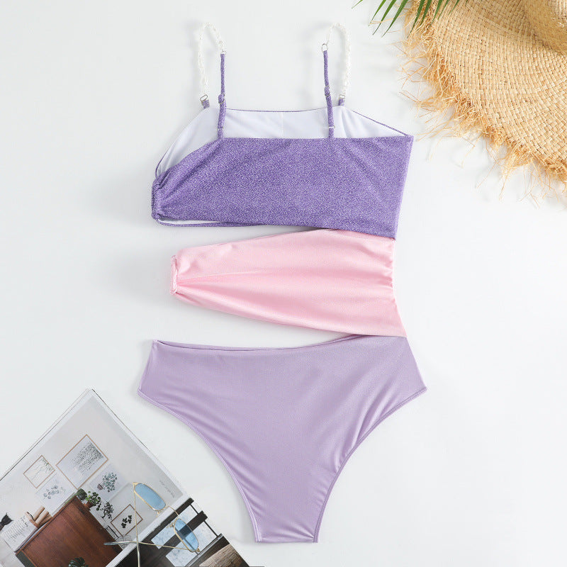 Damen Cut-Out Badeanzug mit schimmerndem Effekt und verstellbaren Trägern EB