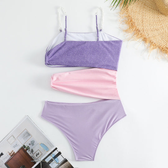 Damen Cut-Out Badeanzug mit schimmerndem Effekt und verstellbaren Trägern EB