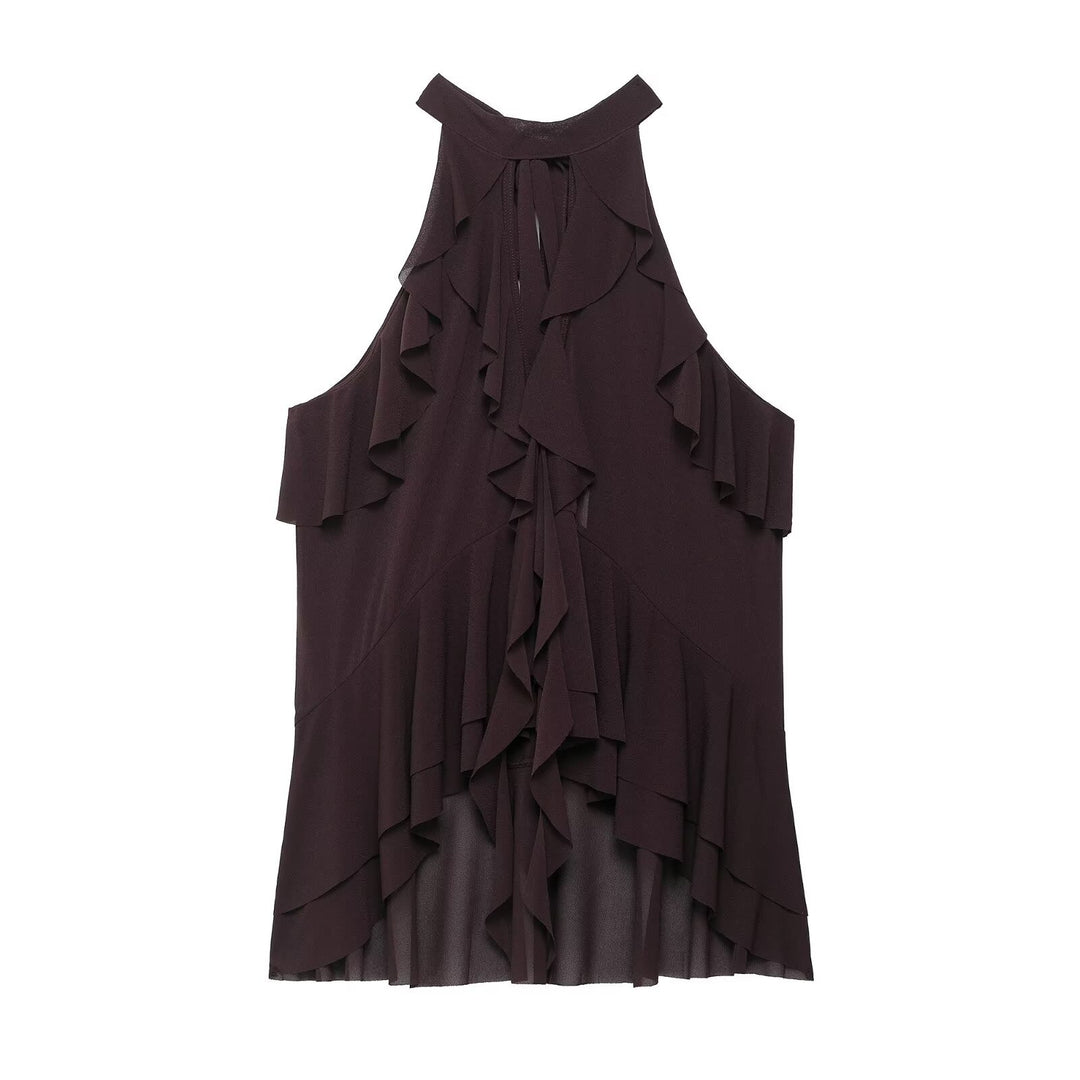Damen elegantes Rüschenoberteil mit hochgeschlossenem Design EB