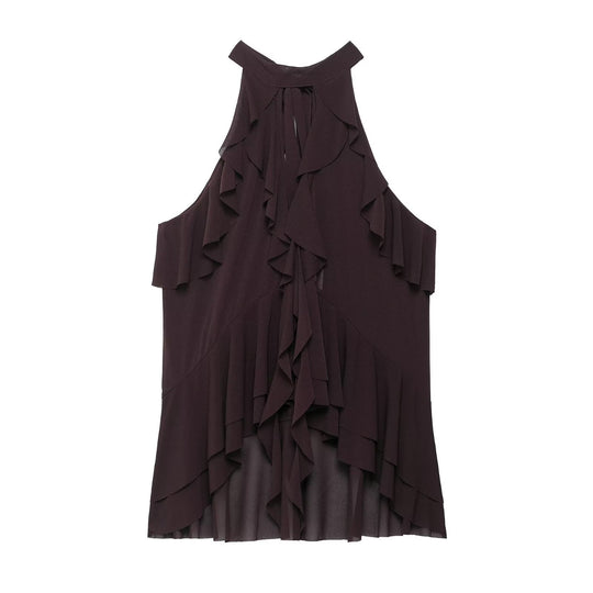 Damen elegantes Rüschenoberteil mit hochgeschlossenem Design EB
