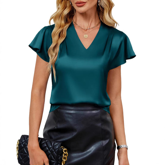 Damen Seidenbluse mit schmalen Flügelärmeln EB