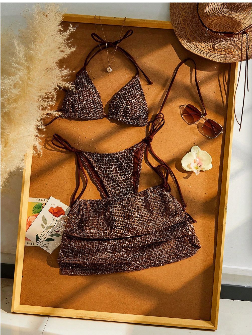 Damen Triangel-Bikini mit Wickelrock und verstellbaren Trägern EB