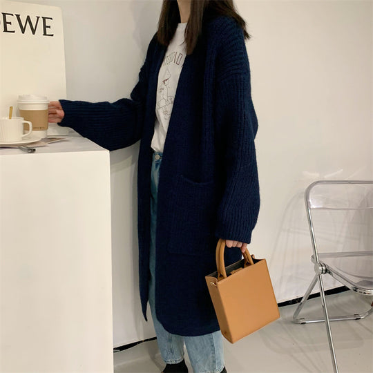 Damen Langer Strick-Cardigan mit tiefen Taschen und luftiger Passform EB