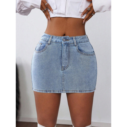 Damen Denim Minirock mit eleganten Schnürdetails EB