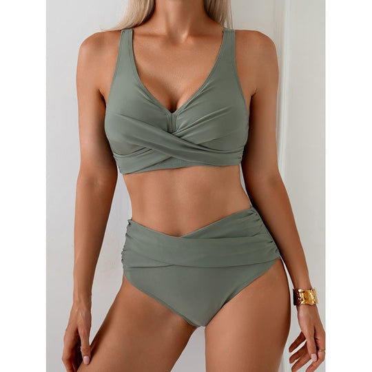 Damen Hochtailliertes Bikini-Set mit raffiniertem Wickeldesign EB