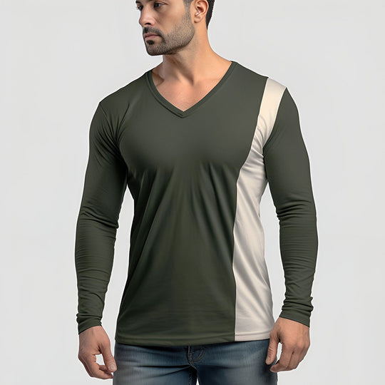 Herren Langarmshirt mit modernem V-Ausschnitt und kontrastierendem Design EB