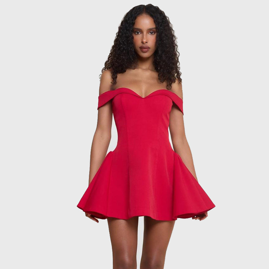 Damen Offshoulder Mini Kleid mit verspieltem Schnitt EB