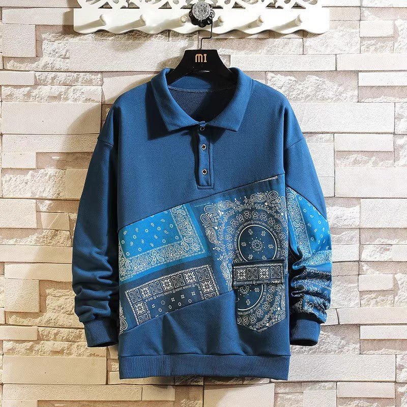 Herren stylisches Polo-Pullover mit Paisley-Design und klassischem Kragen EB