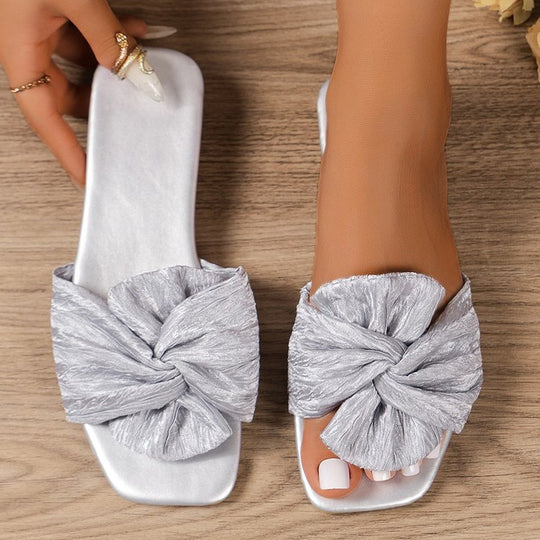 Damen Minimalistische Slippers mit dekorativem Schleifen-Design EB