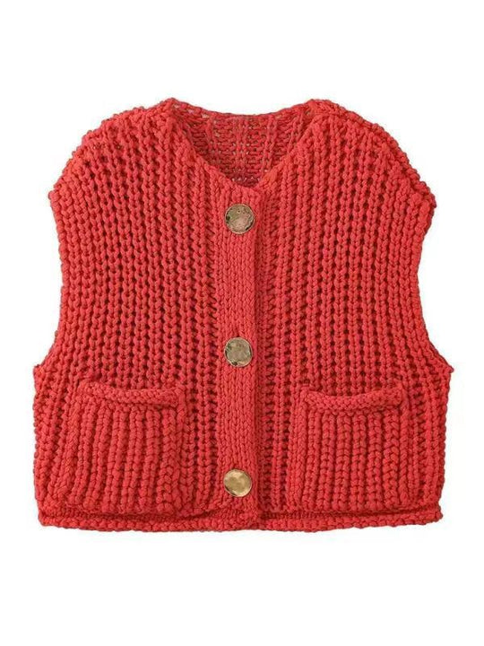 Damen Strickweste mit Knopfdetails und praktischen Taschen EB