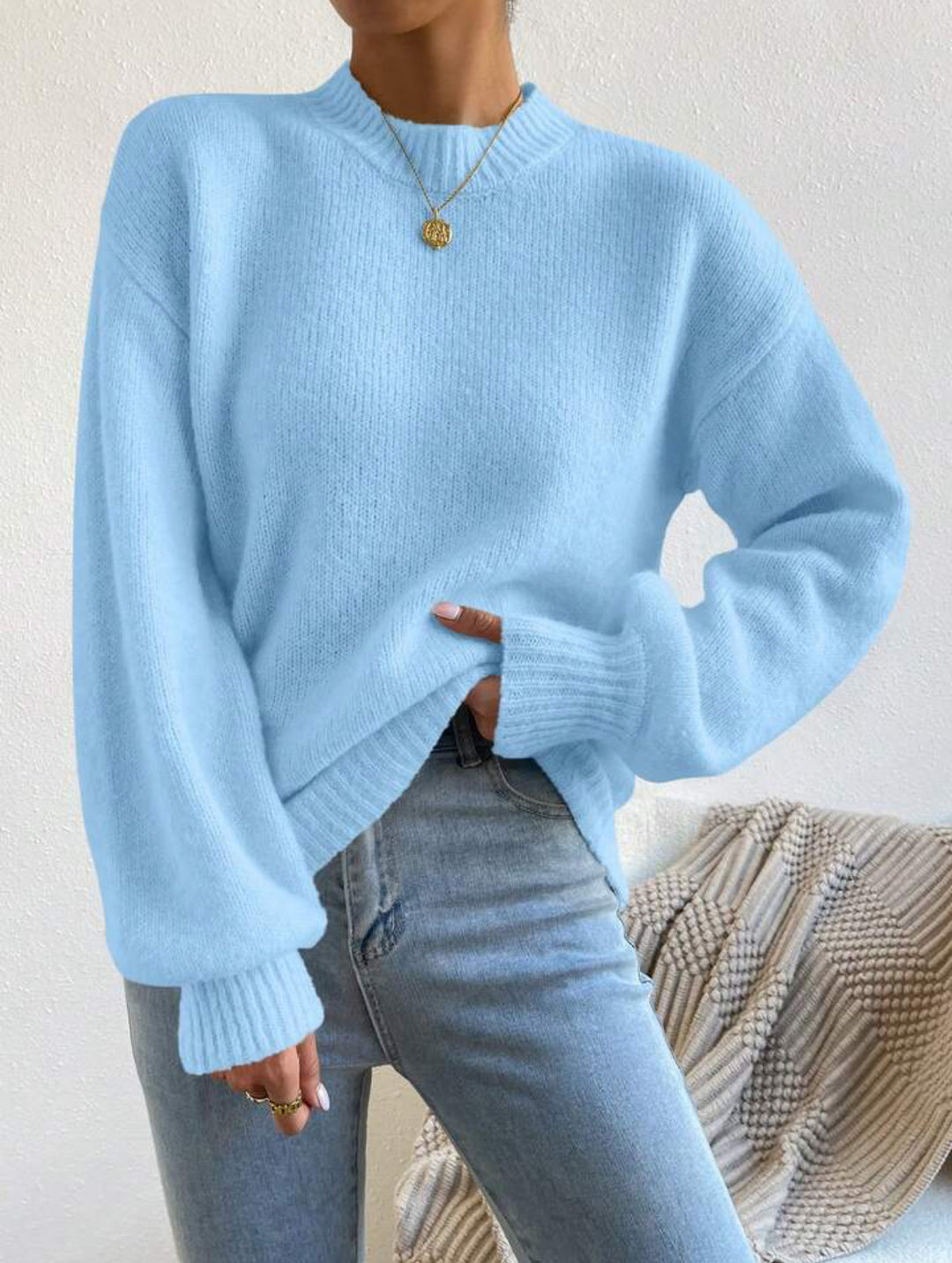 Damen Oversize Feinstrickpullover mit angedeutetem Mohair‑Effekt und verlängerten Rippbündchen EB