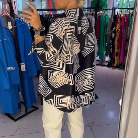 Damen Tunika mit modernem geometrischem Muster und elegantem Schnitt Heidi-Mode