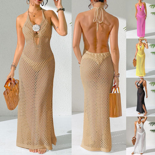 Damen luftiges Netzstrandkleid mit aufregendem Schlitz EB